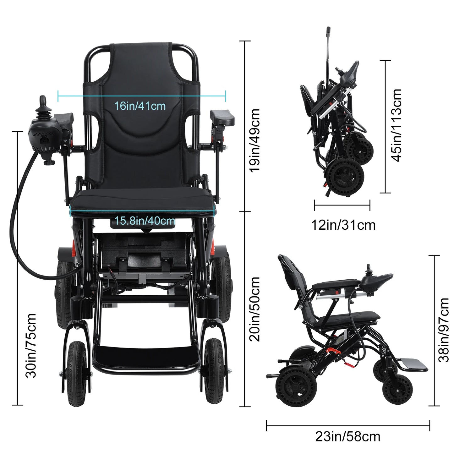Lightweight Walker Electric Wheelchair Portable 500W Motor 12 Mile Range
