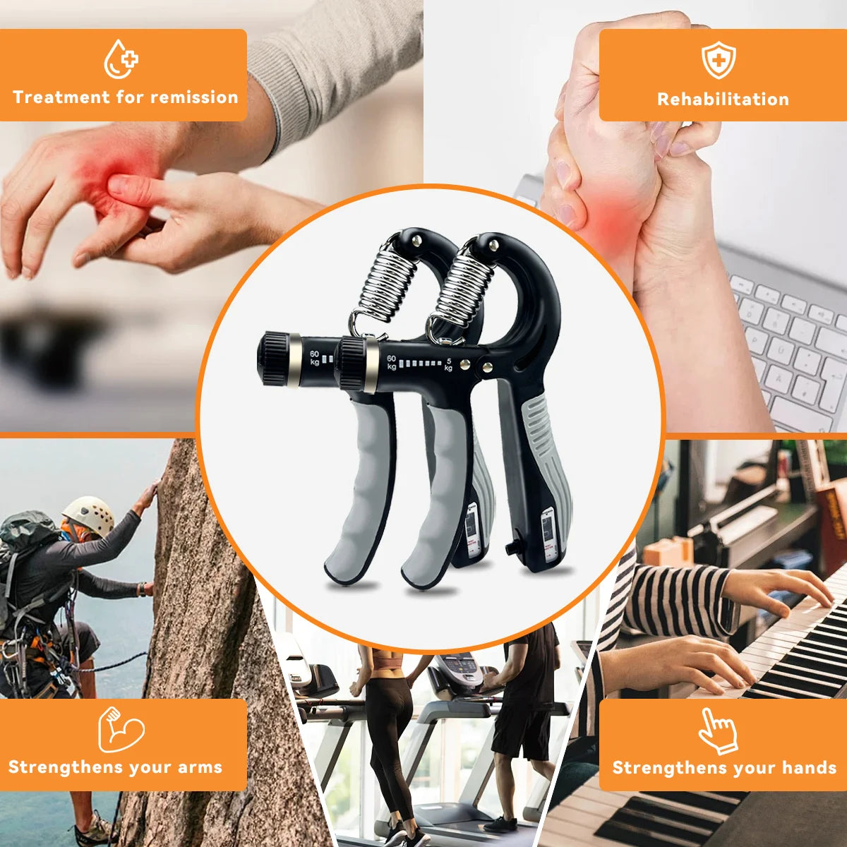 Grip Strength Trainer Adjustable Hand Grip Strengthener 11-132 Lbs