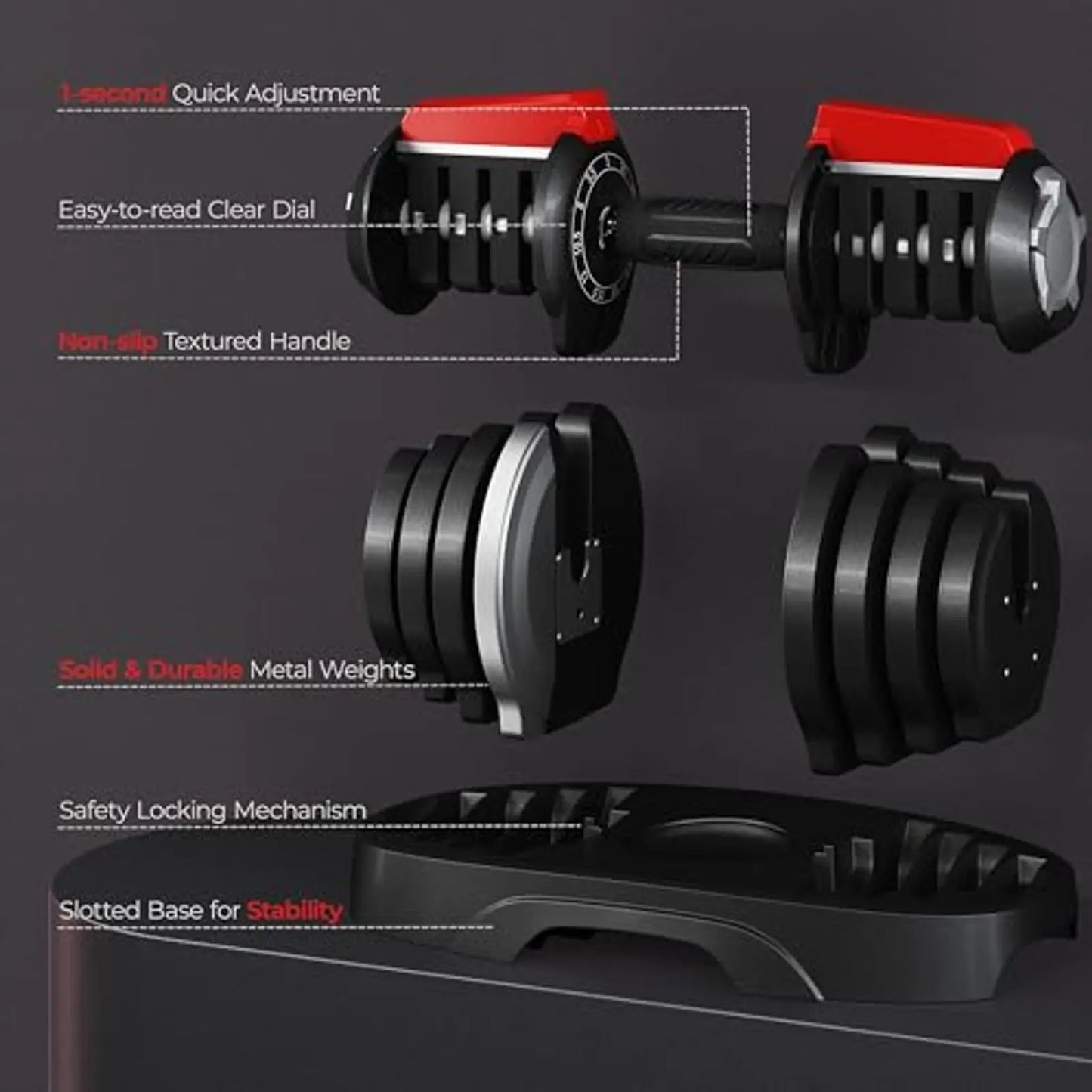 Adjustable Dumbbell Set 28/40/52.5/90 Lbs With Anti Slip Handle Tray
