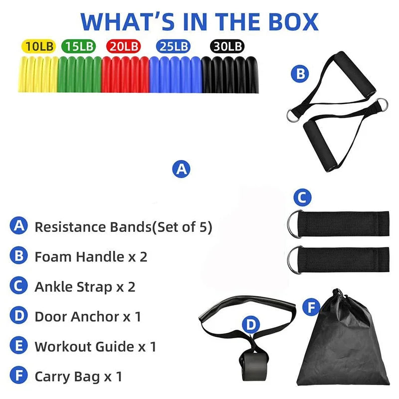 Multifunction Fitness Tension Rope 11 Piece Resistance Band Set