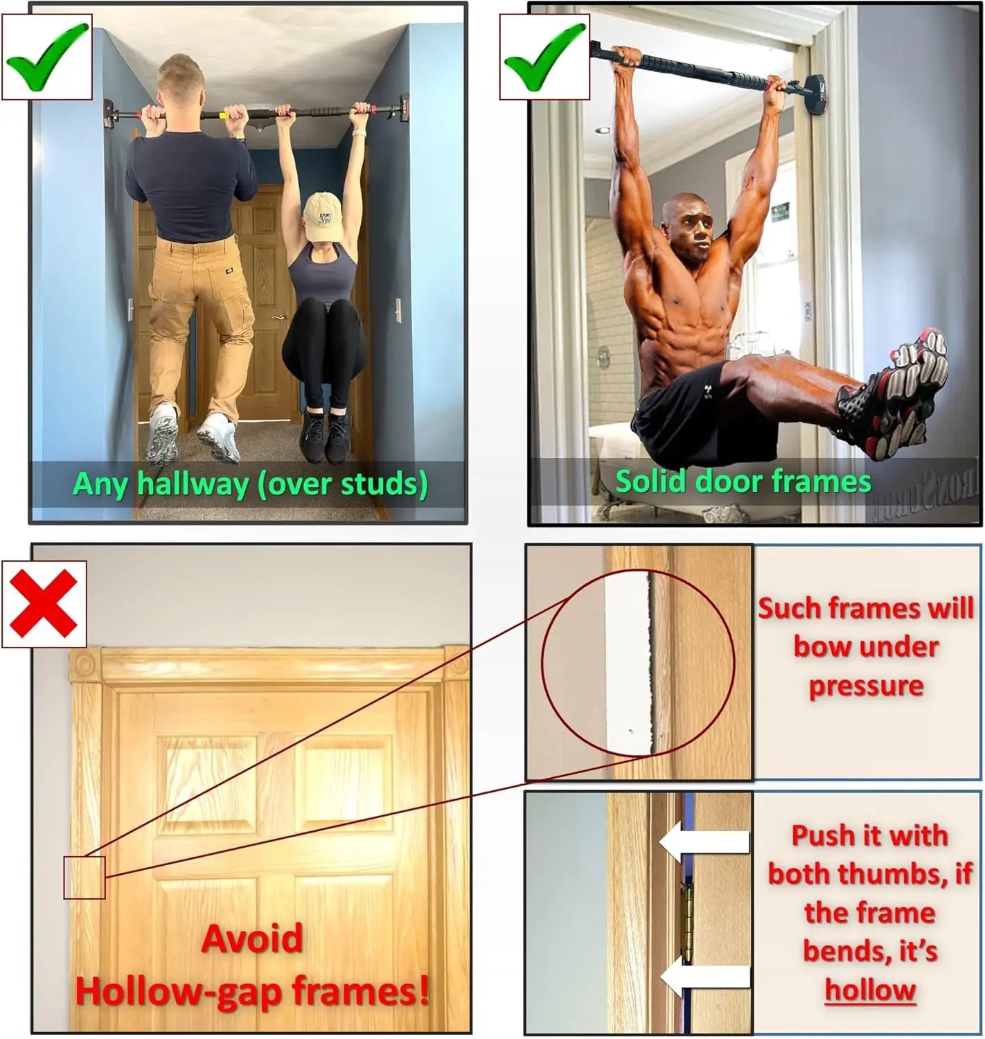 37"-47" Pull Up Bar for Hallway or Doorway 6-piece Set with Two Attachable Resistance Bands/Handles, Training Manuals