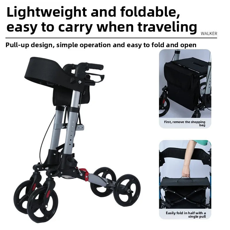 Heavy Duty Rollator Walker for Seniors with Seat,Foldable Rolling Walker for All Terrain Wheels,Adjustable Walking Shopping Cart