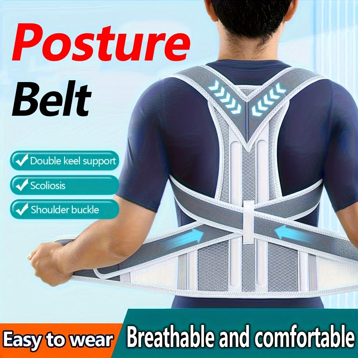 Universal posture belt for men and women - comfortable and fitting back support, elastic with back support