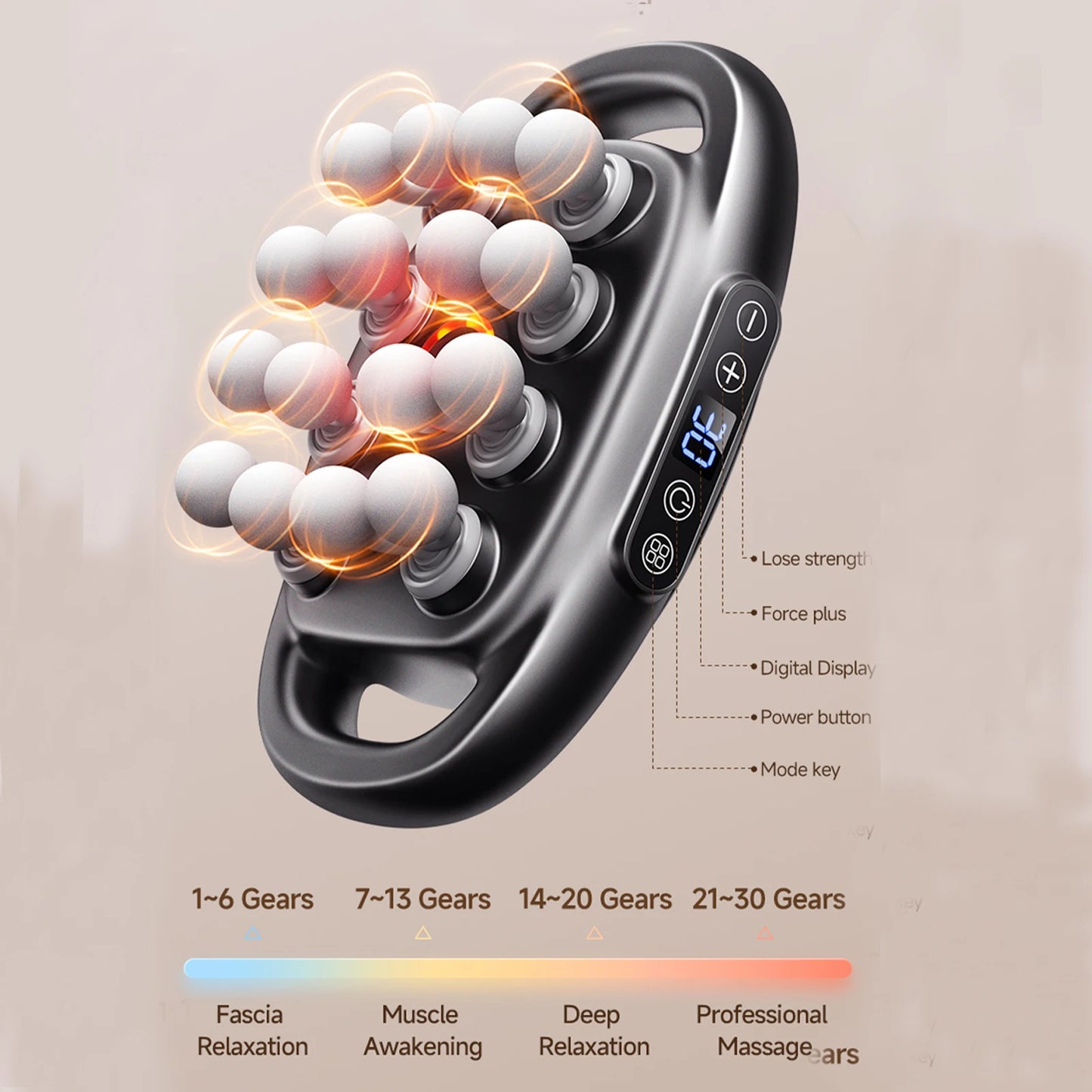 16-Head Fascia Gun 30-Level Adjustable Full Body Electric Muscle Massager Percussion Massager for Back Shoulders Legs Ache Relie