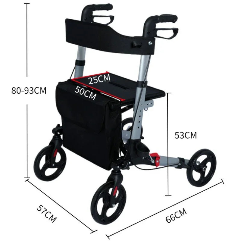 Heavy Duty Rollator Walker for Seniors with Seat,Foldable Rolling Walker for All Terrain Wheels,Adjustable Walking Shopping Cart