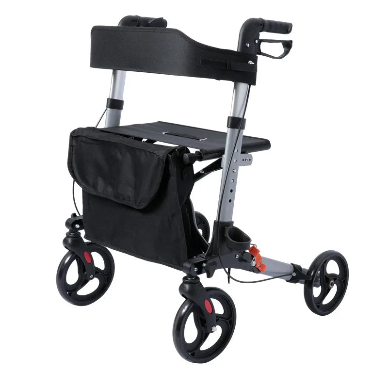 Heavy Duty Rollator Walker for Seniors with Seat,Foldable Rolling Walker for All Terrain Wheels,Adjustable Walking Shopping Cart