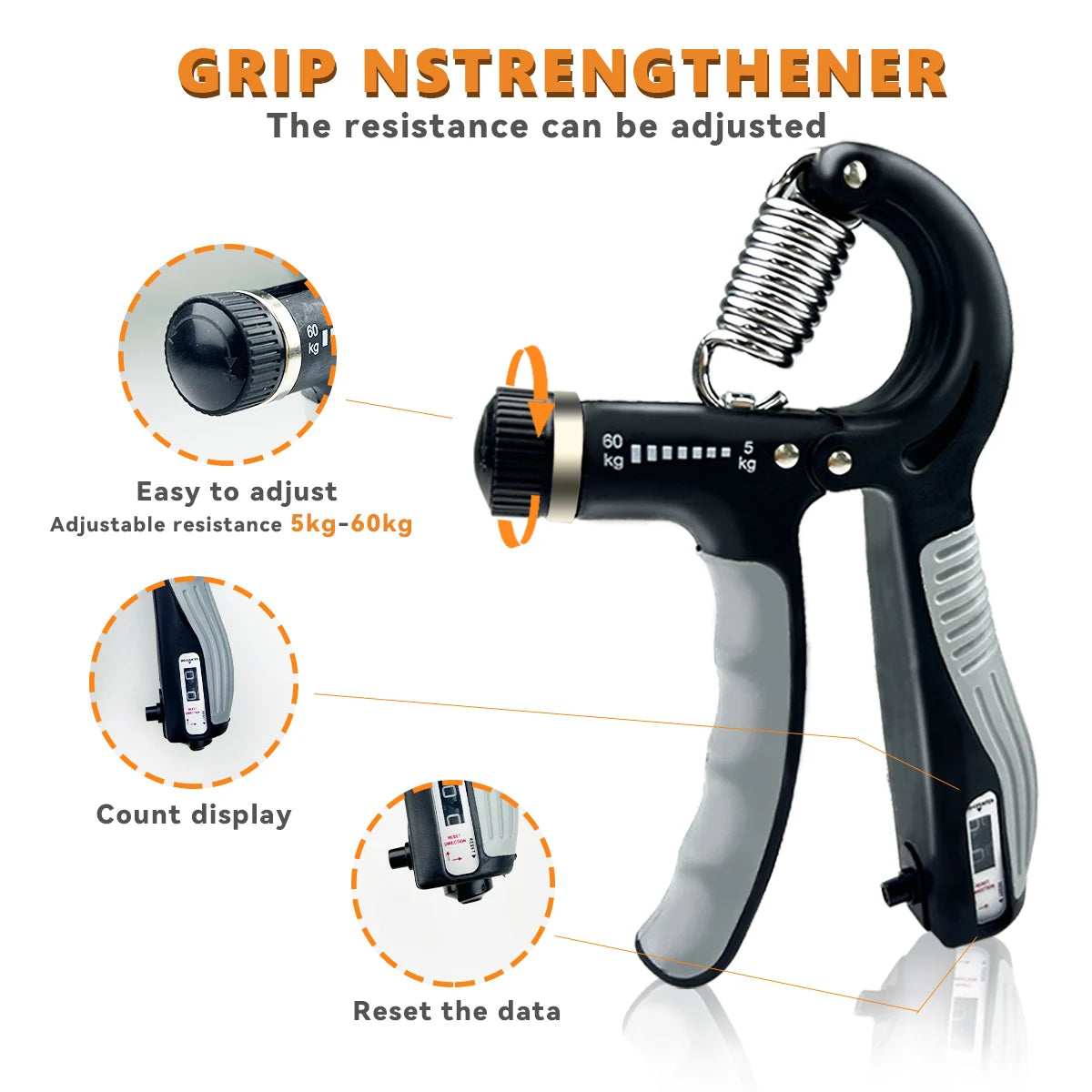 Grip Strength Trainer Adjustable Hand Grip Strengthener 11-132 Lbs
