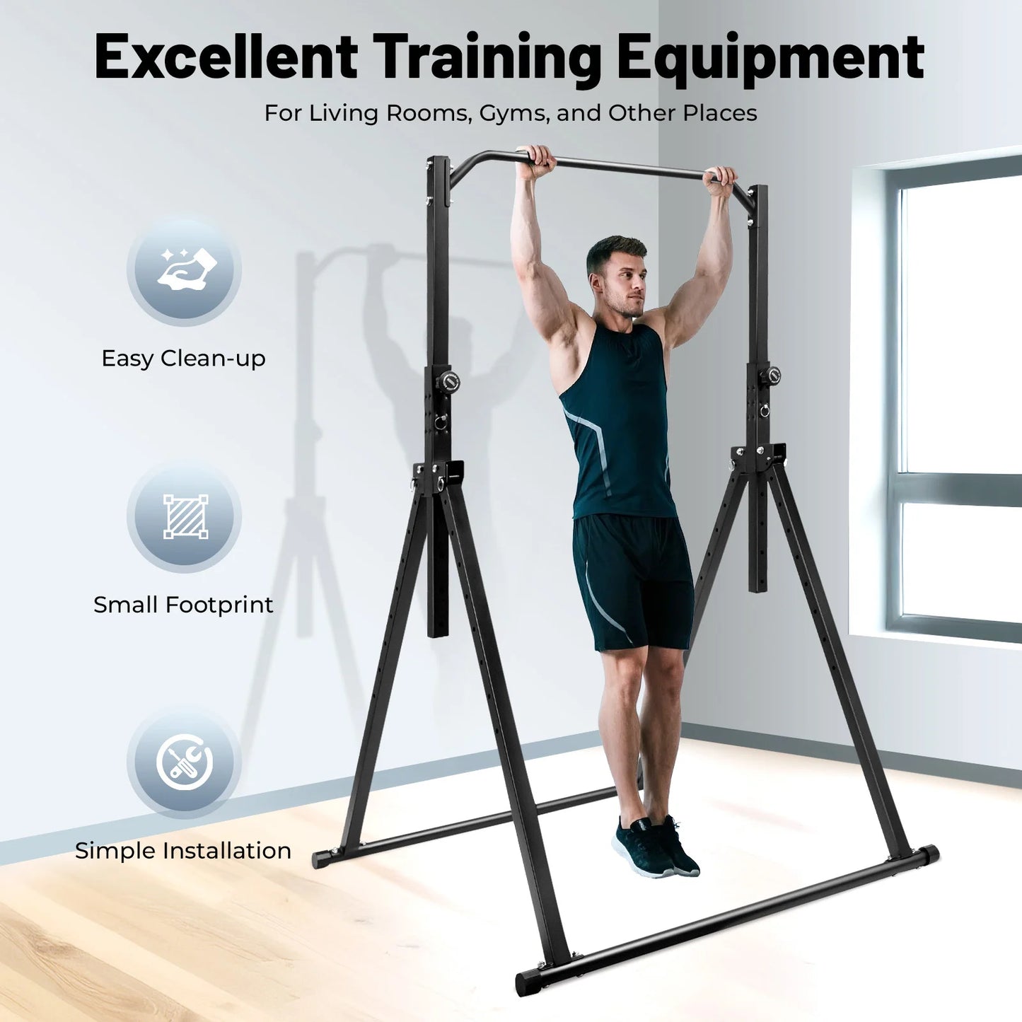 Adjustable Height Pull Up Bar For Home Gym Freestanding Triangular Station