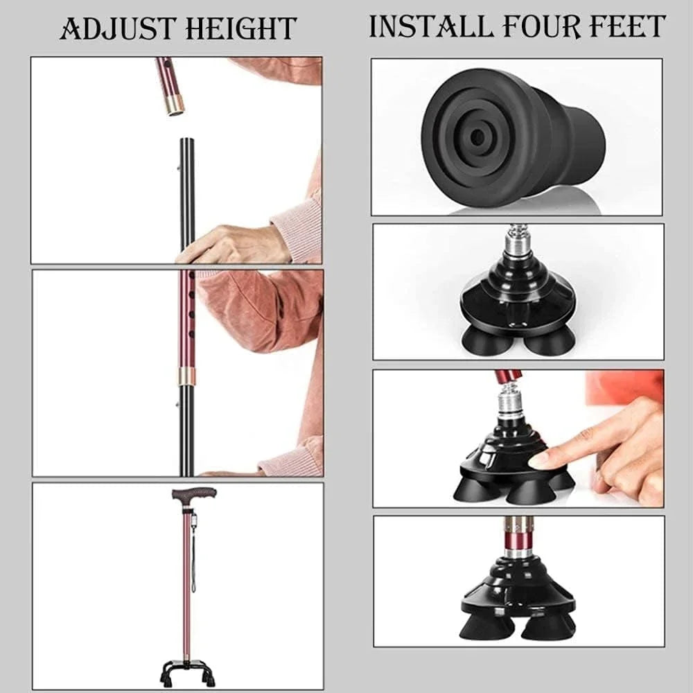LED Light Adjustable Walking Stick For Seniors Aluminum Shaft