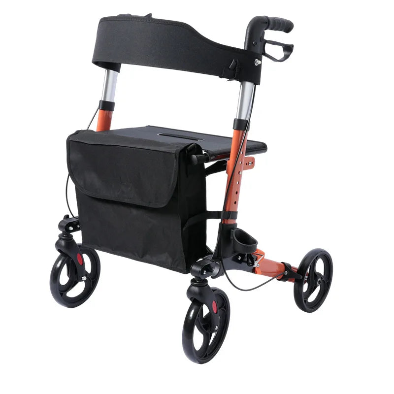 Heavy Duty Rollator Walker for Seniors with Seat,Foldable Rolling Walker for All Terrain Wheels,Adjustable Walking Shopping Cart