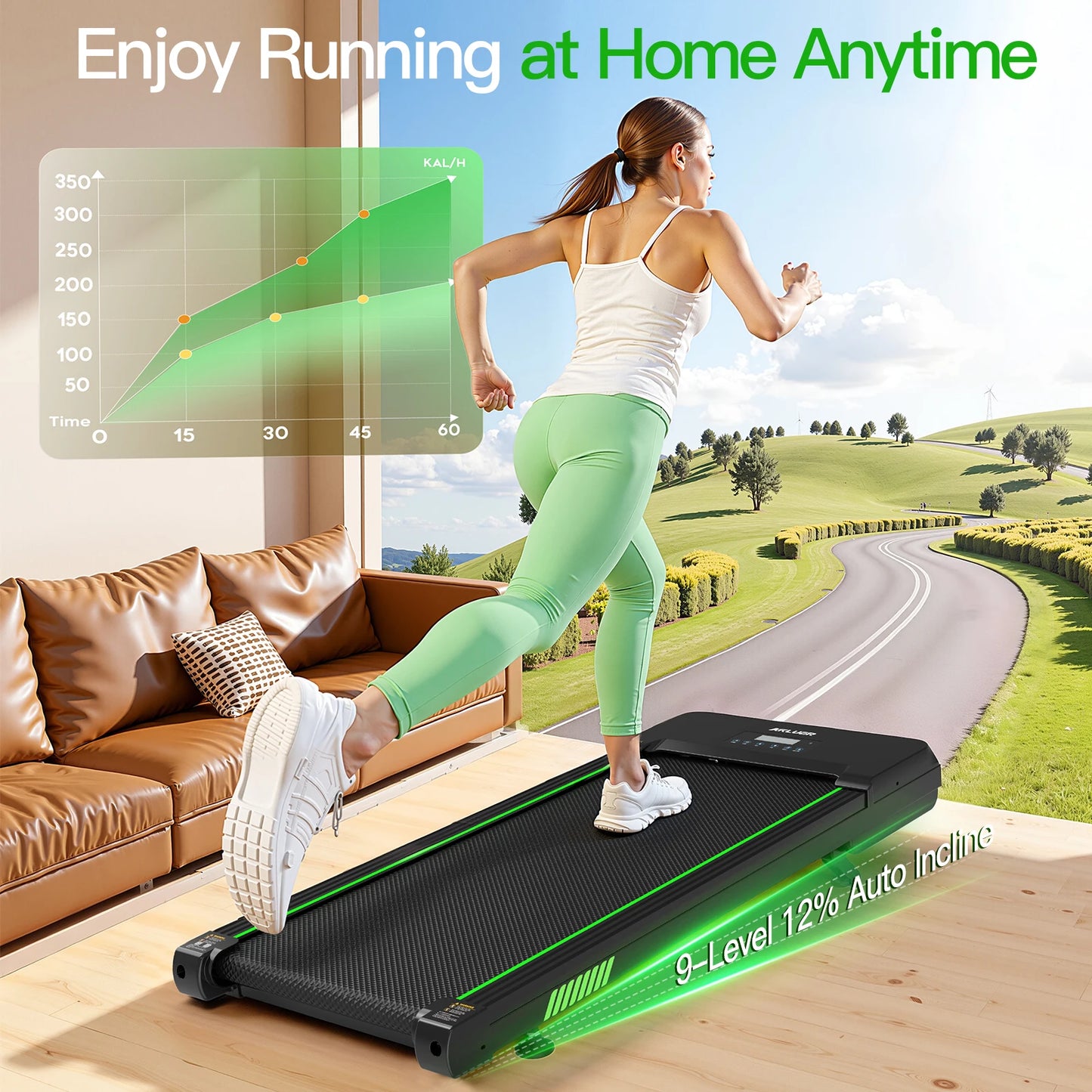 AKLUER Walking Pad with 12% Incline, 2.5HP Under Desk Treadmill