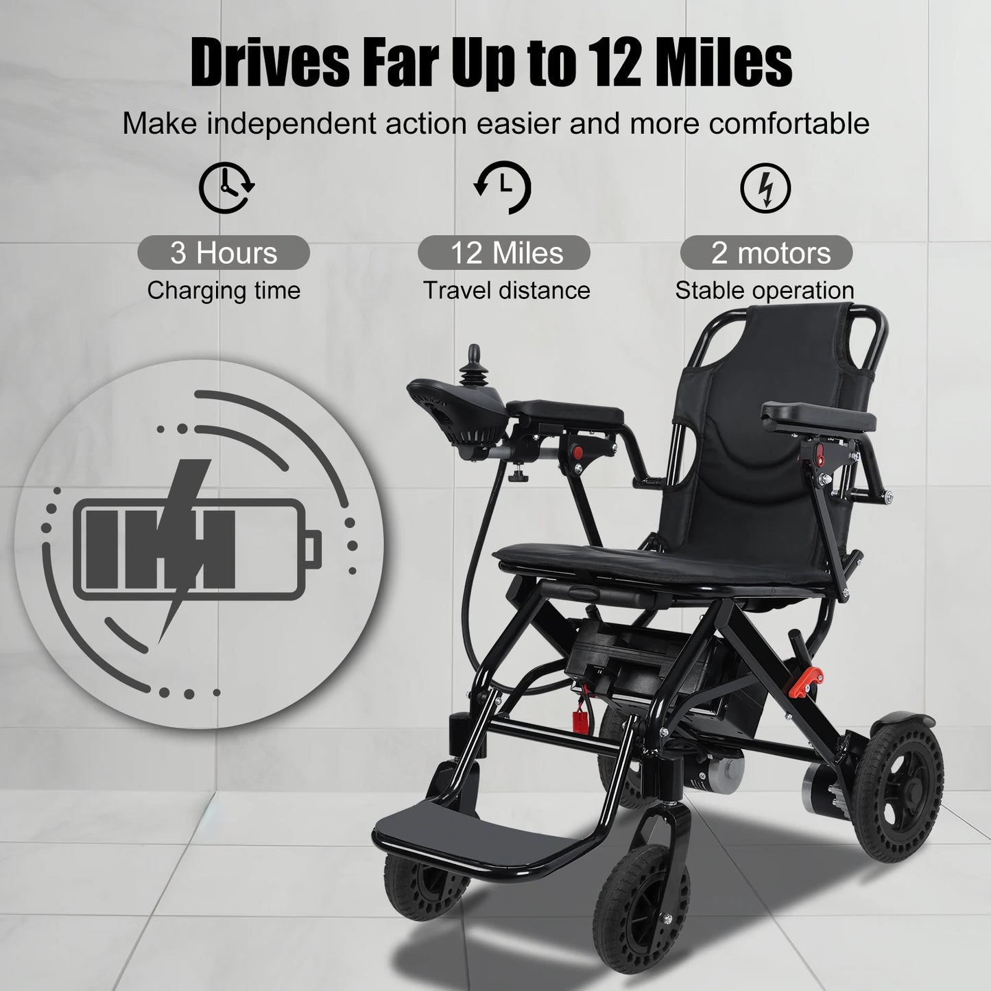 Lightweight Walker Electric Wheelchair Portable 500W Motor 12 Mile Range