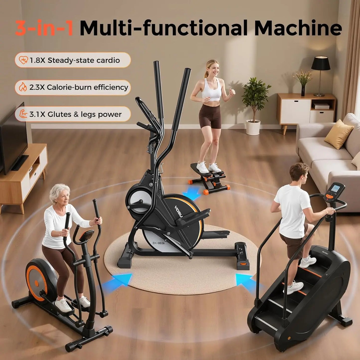 YOSUDA 3-In-1 Elliptical Machine For Home Exercise Quiet Magnetic