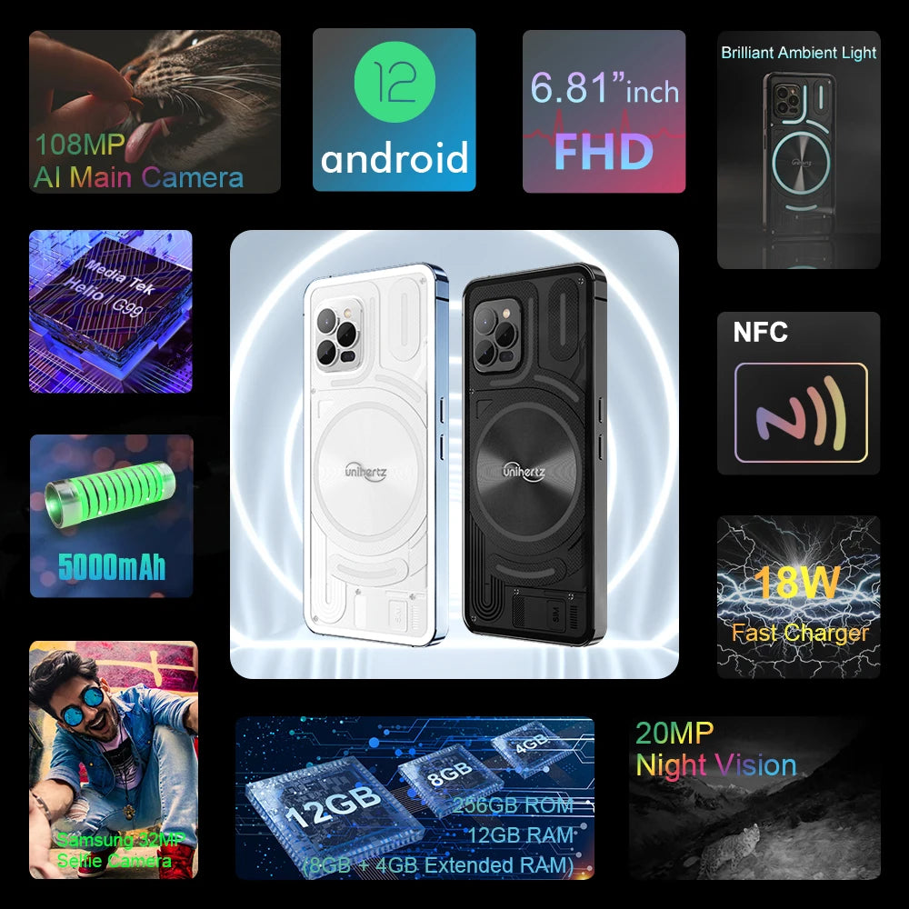 Unihertz Luna Smartphone 108MP G99 Night Vision Ambient Led