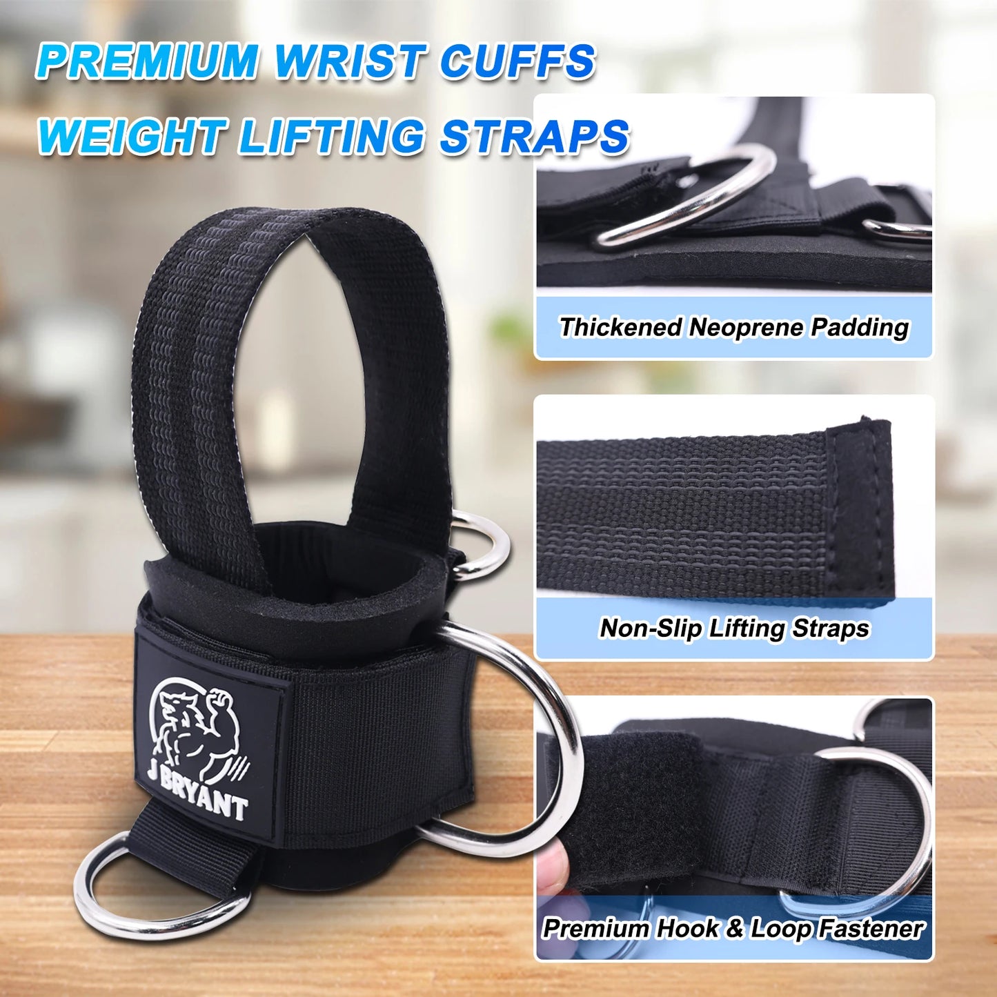 J Bryant Weight Lifting Straps With Wrist Cuffs D Ring