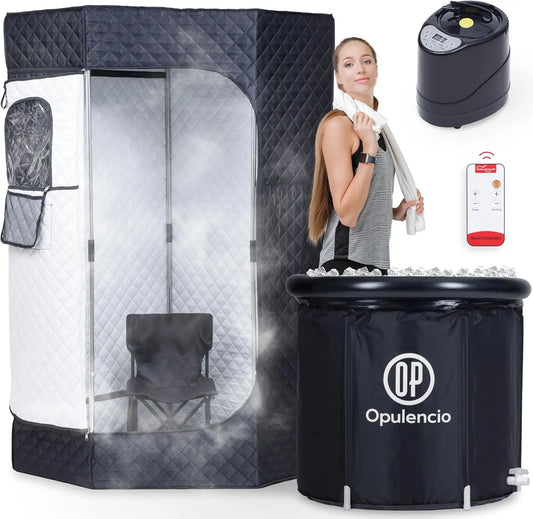 Portable Sauna And Cold Plunge Combo With Ice Tub Remote