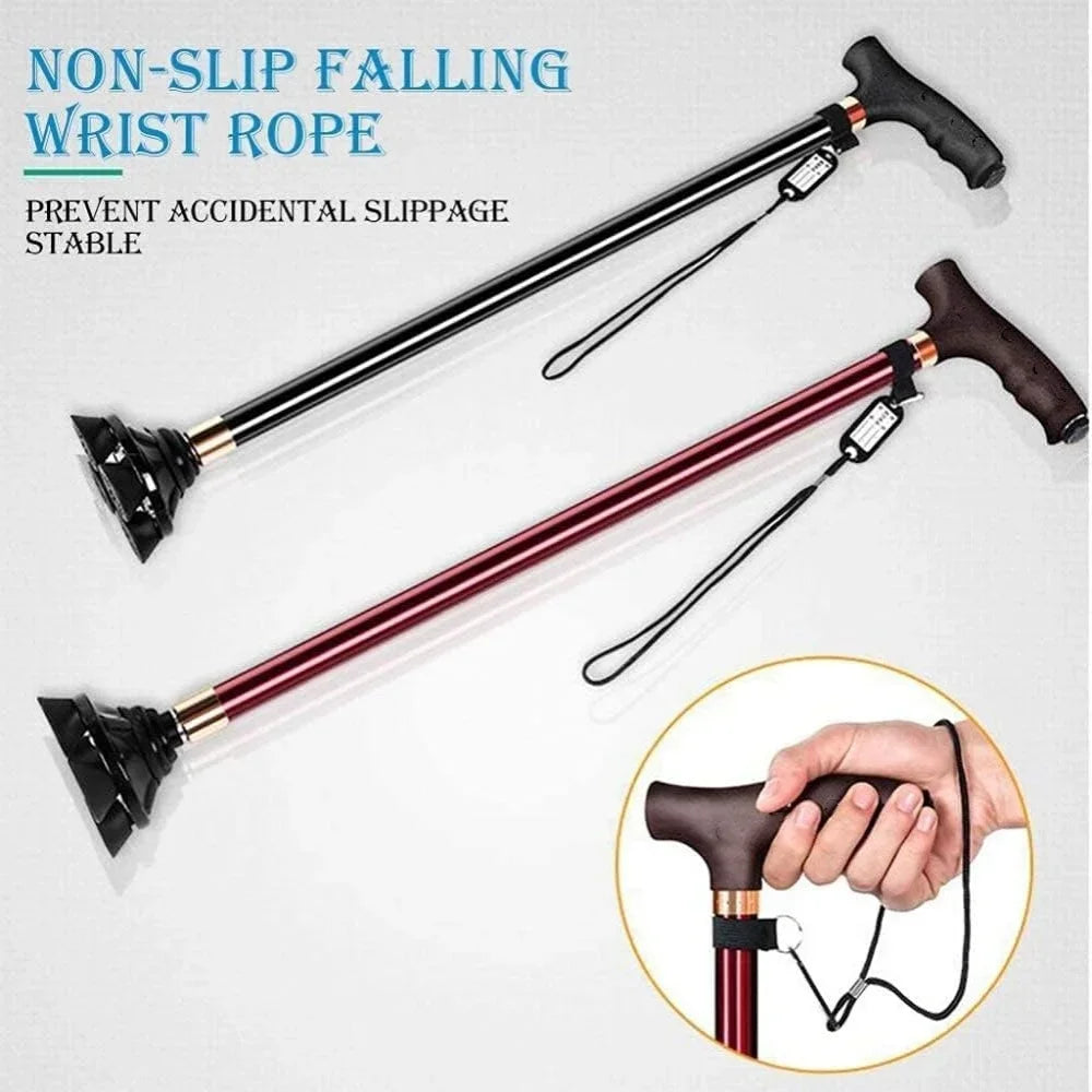 LED Light Adjustable Walking Stick For Seniors Aluminum Shaft