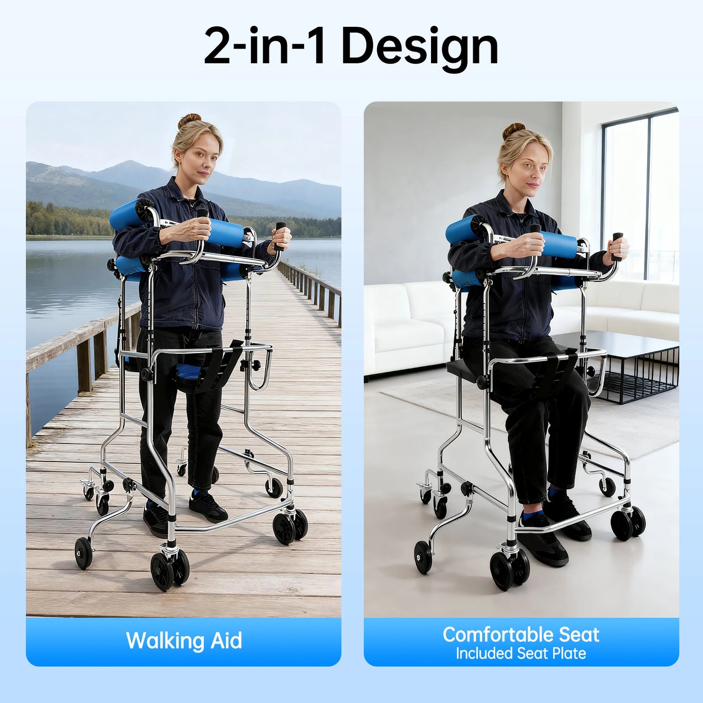 NONEM Rollator Walker With Adjustable Height And 8 Braked Wheels