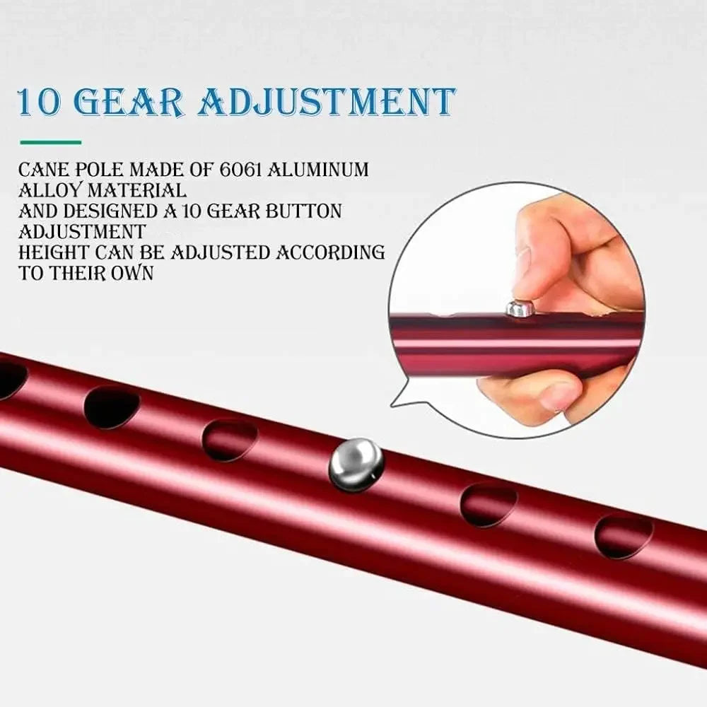 LED Light Adjustable Walking Stick For Seniors Aluminum Shaft