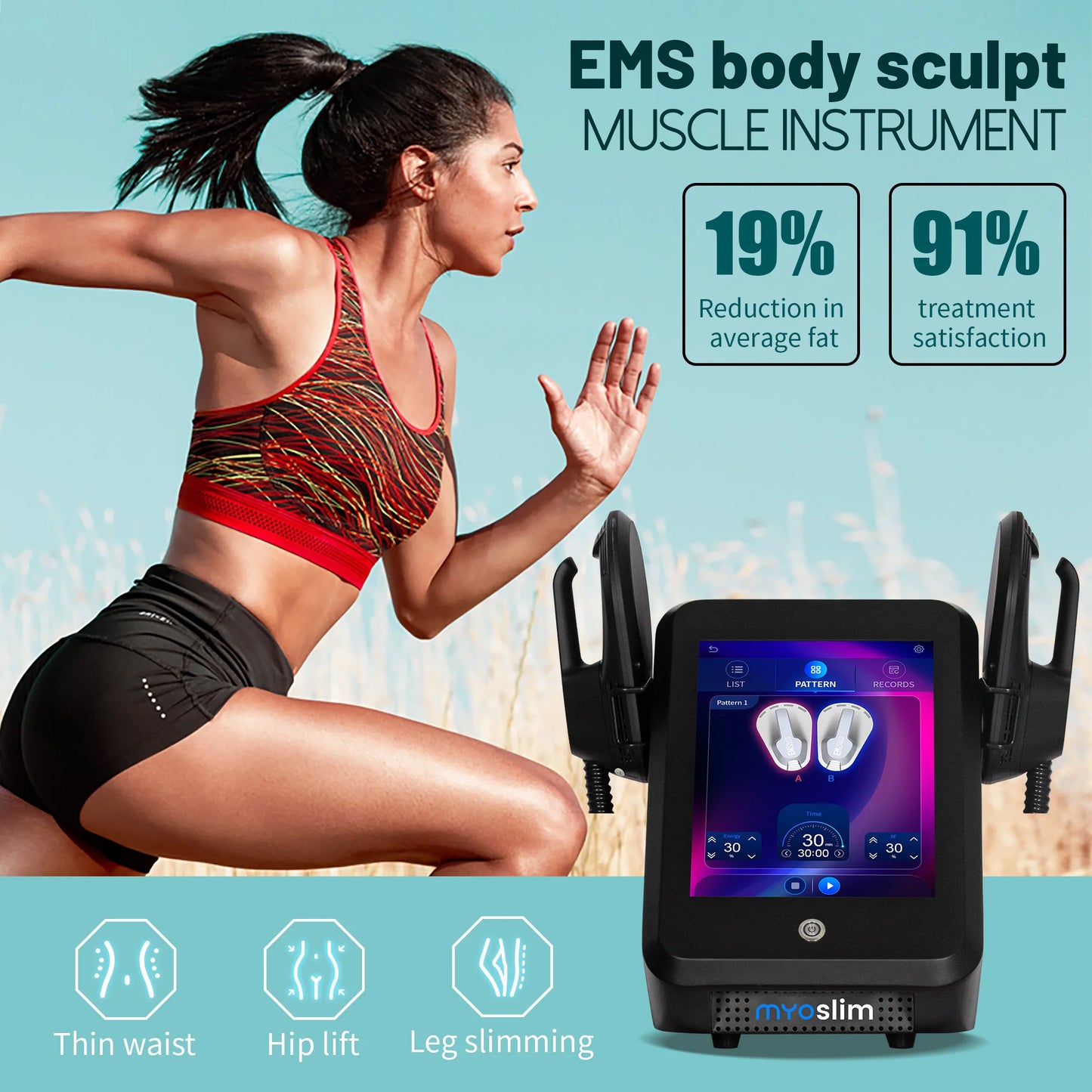 6500W HI-EMT RF EMS Body Sculpt Machine, Electric Muscle Stimulator Massager for Body Shaping & Butt Lifting 2026 Myoslim