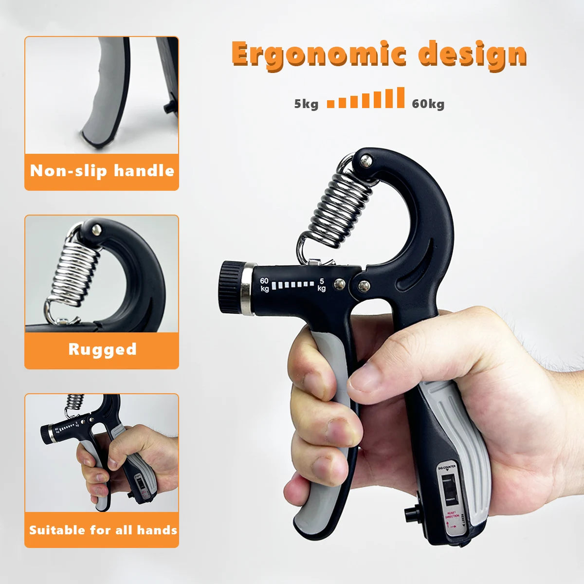 Grip Strength Trainer Adjustable Hand Grip Strengthener 11-132 Lbs