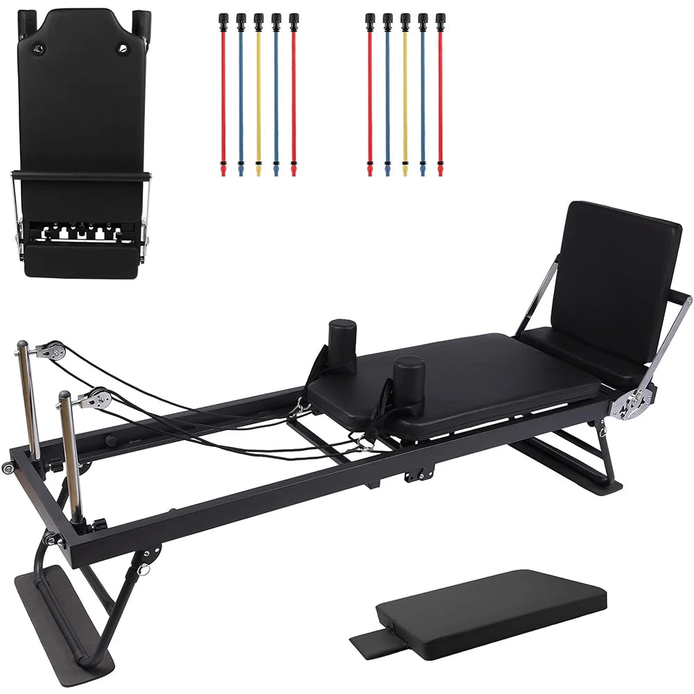 HiMISS Foldable Reformer Pilates Machine With Jump Boards Tension Ropes