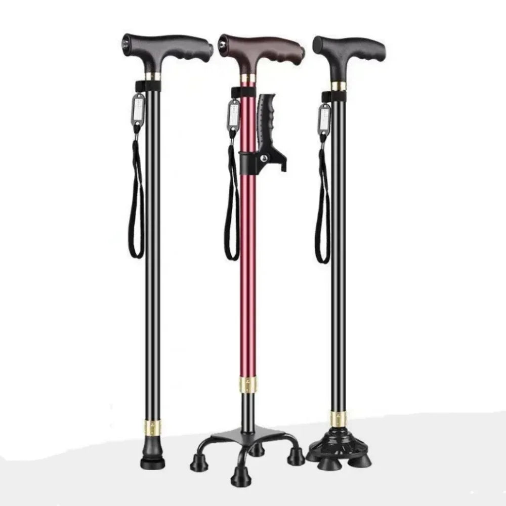 LED Light Adjustable Walking Stick For Seniors Aluminum Shaft