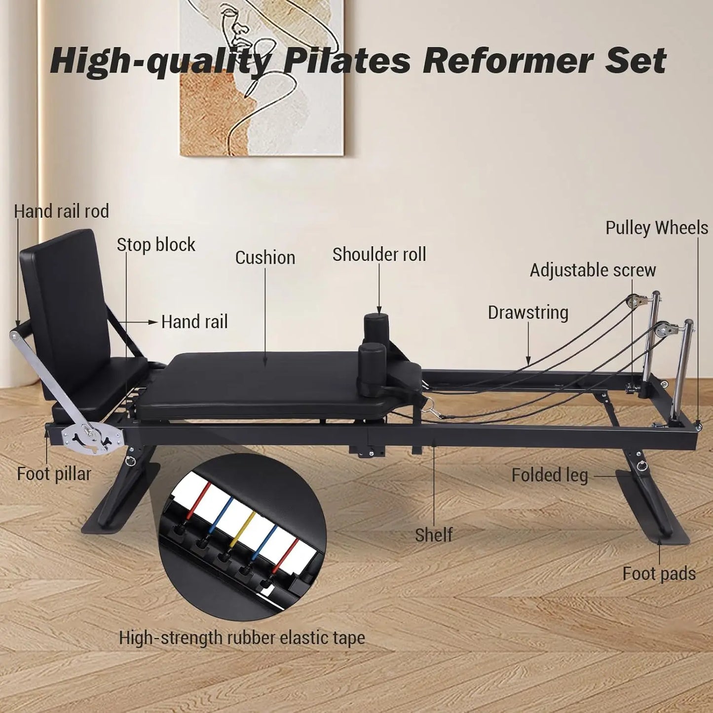 HiMISS Foldable Reformer Pilates Machine With Jump Boards Tension Ropes