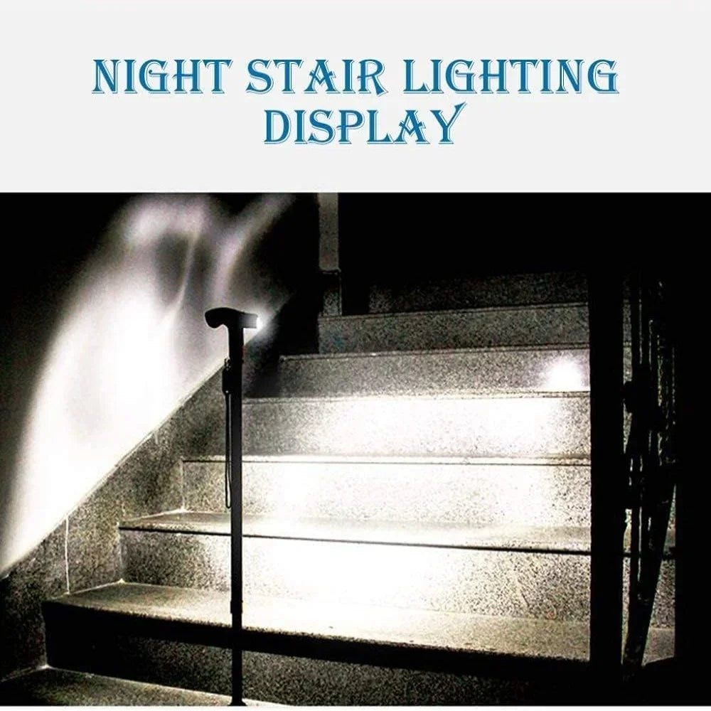 LED Light Adjustable Walking Stick For Seniors Aluminum Shaft
