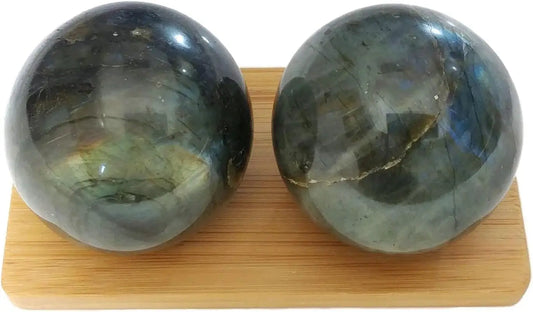 NONE Natural Labradorite Baoding Balls for Hand Therapy