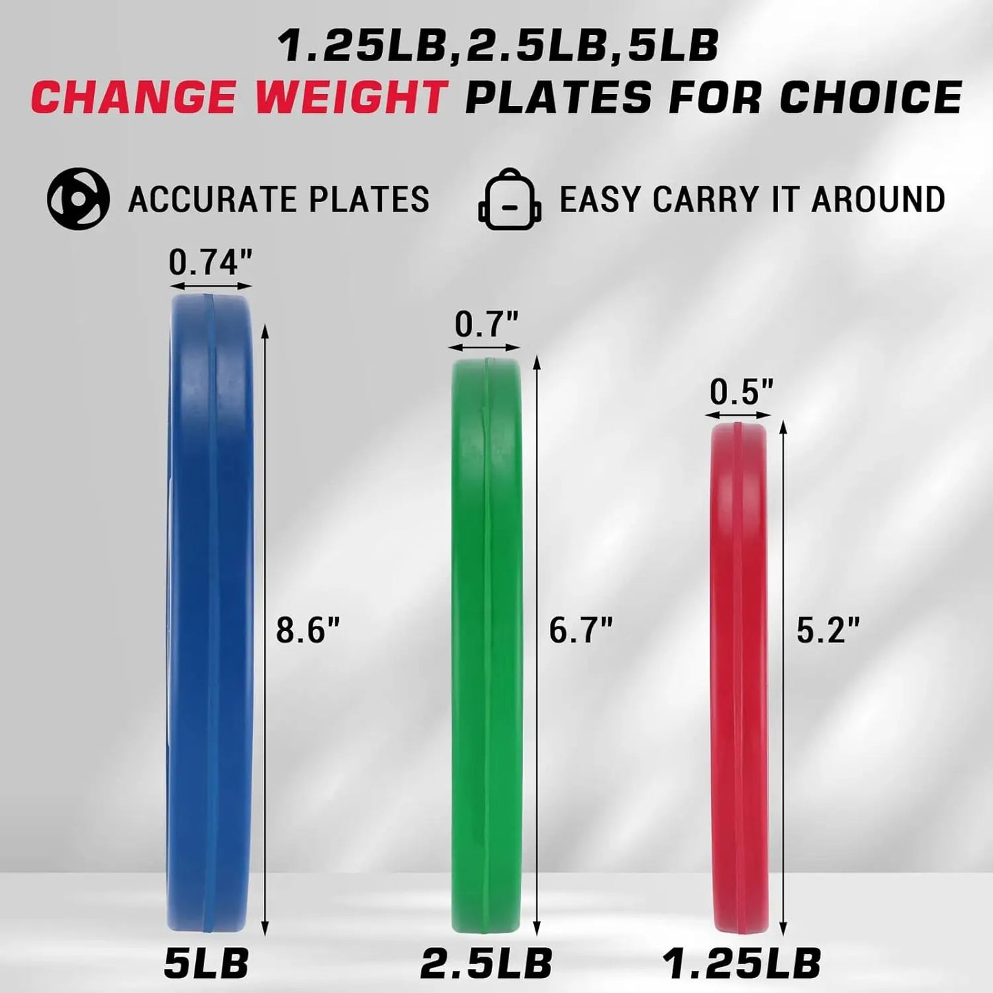 Rubber Bumper Plates,2 Inch Weight Plates,Change Plates,for Home GymTraining Plate for Weight Lifting (1.25LB,2.5LB,5LB,10LB) x2