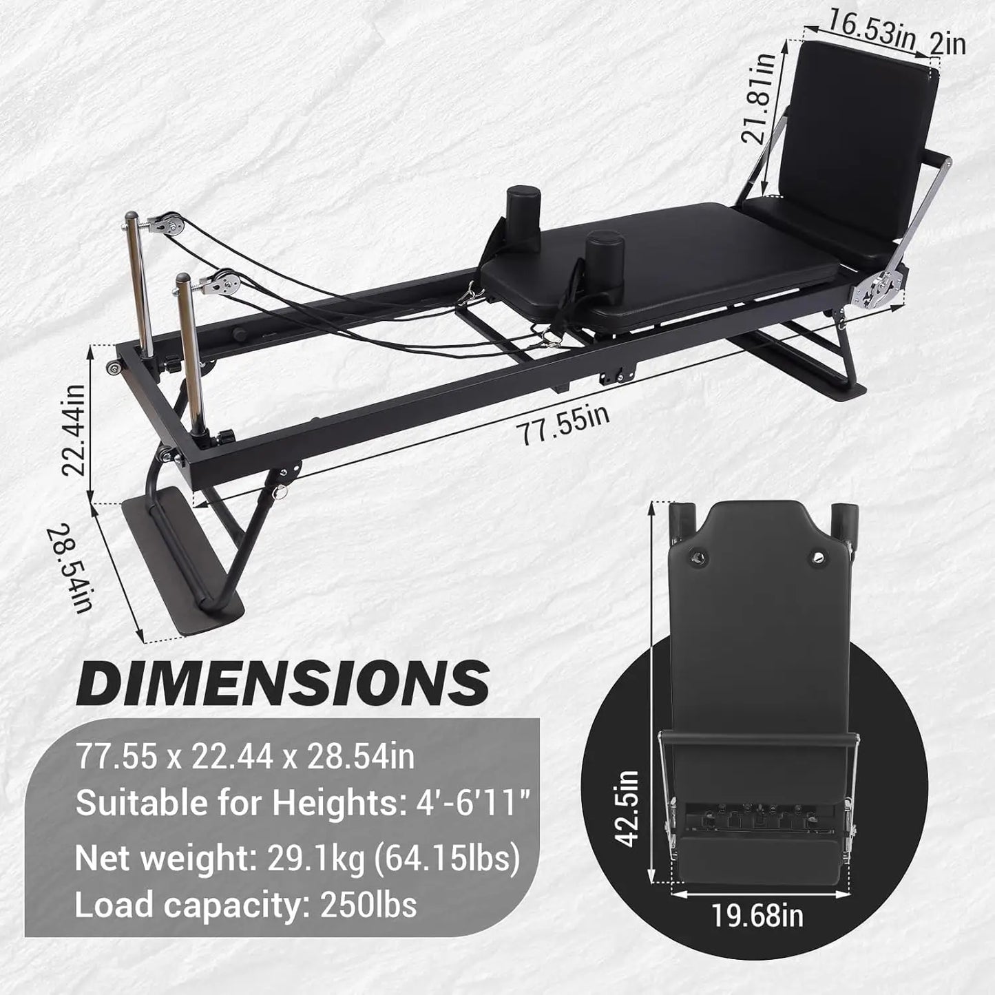 HiMISS Foldable Reformer Pilates Machine With Jump Boards Tension Ropes