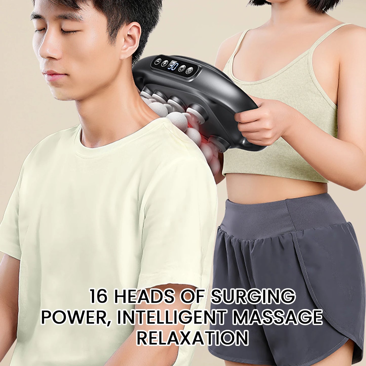 16-Head Fascia Gun 30-Level Adjustable Full Body Electric Muscle Massager Percussion Massager for Back Shoulders Legs Ache Relie