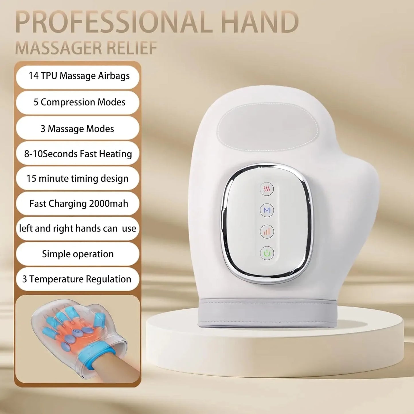 Hand Massager With Heat And Airbag Compression Kneading Massage