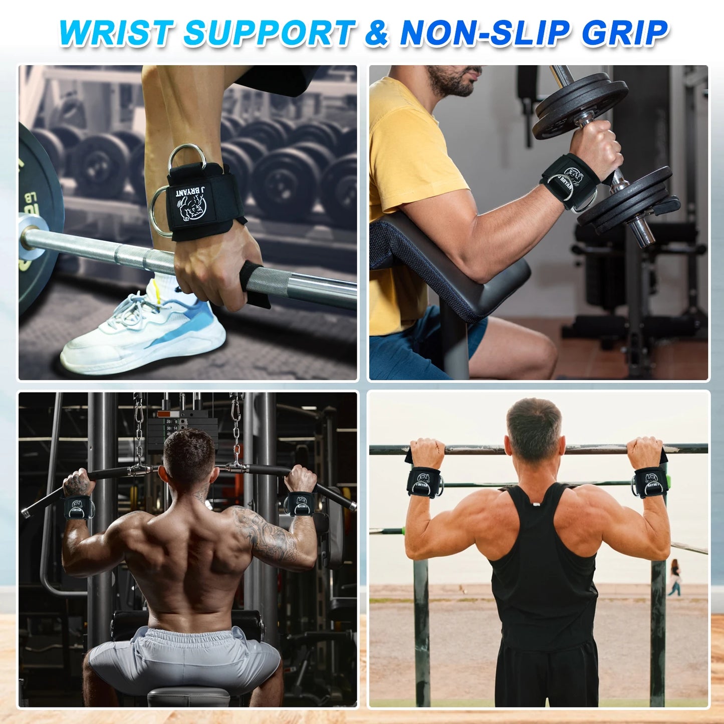 J Bryant Weight Lifting Straps With Wrist Cuffs D Ring